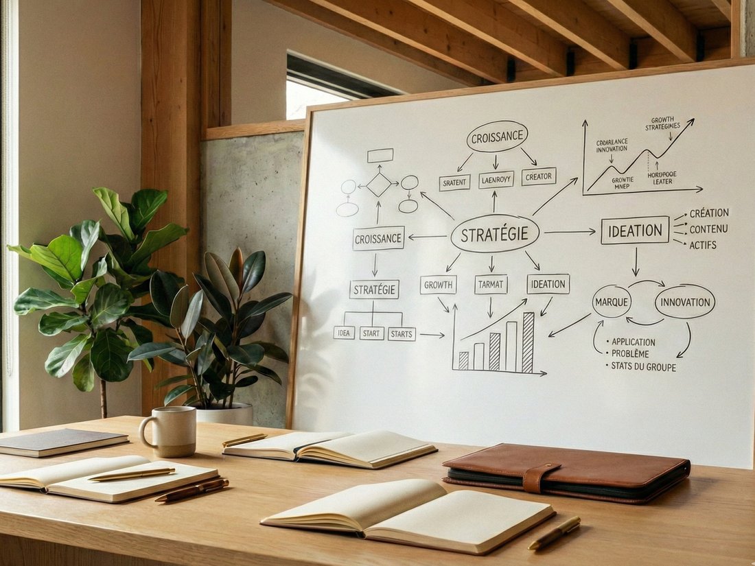 Professional training — strategy whiteboard with business frameworks